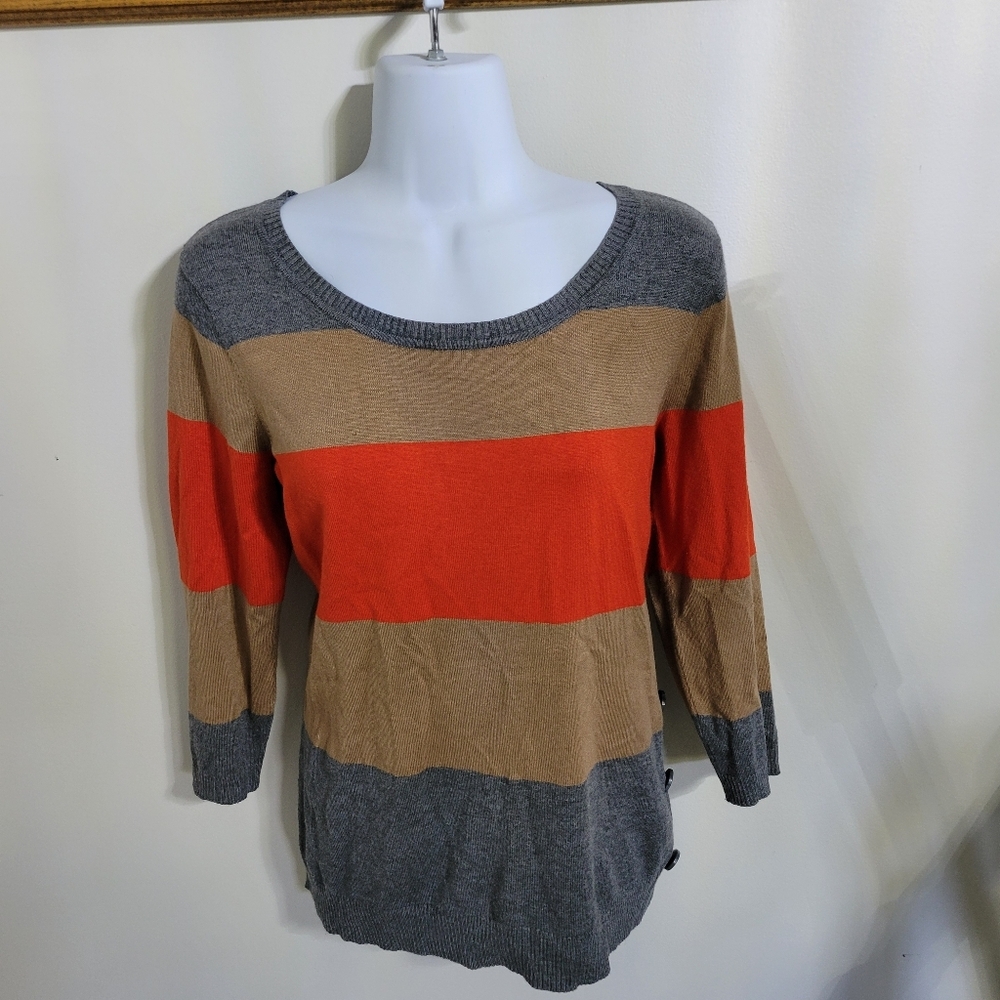The Limited Womens Sweater Size M Medium Orange Tan Gray 3/4 Sleeve W Buttons